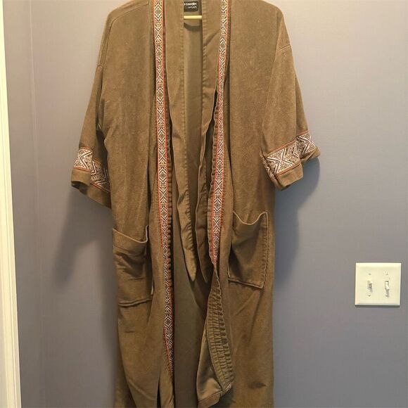 Pierre Cardin Men's Brown Embroidered Robe One Size Lightweight Tie Closure - Picture 1 of 9